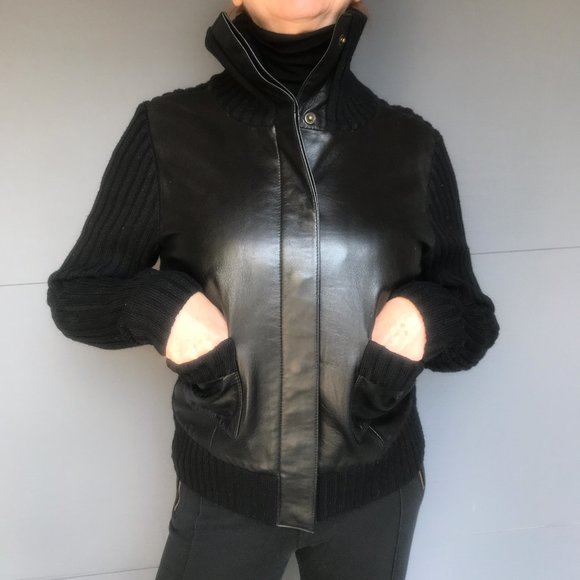 Context leather/Merino wool high neck jacket - Picture 2 of 7